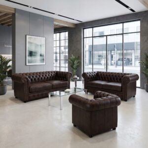 Chesterfield Couchgarnitur Dunkelbraun 3-2-1 Leder