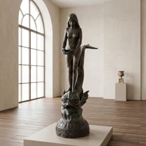 Wasserspeier Skulptur Frau auf Fisch Bronze 1,50 m