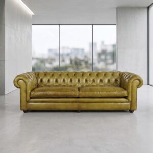 Chesterfield Sofa Couch Leder Olive 2,40 m