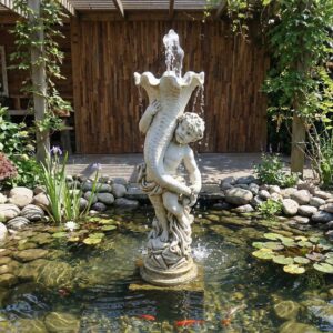 Wasserspeier Beton Putte mit Muschel 1,00 m