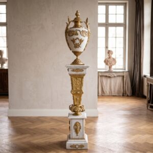 Säule mit Vase Messing Marmor Weiß 1,80 m