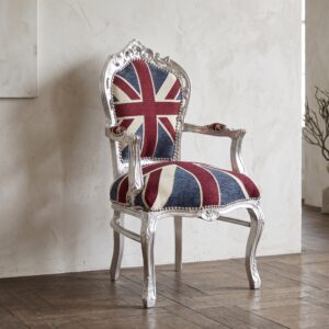 Barockstuhl England englische Flagge Silber