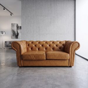 Chesterfield Sofa Couch Leder Cognac 1,85 m