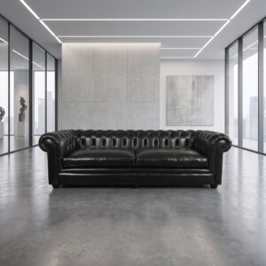 Chesterfield Sofa Couch Leder Schwarz 2.40 m