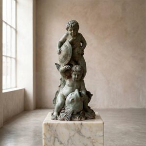 Wasserspeier Wasserspiel Putten mit Fisch & Schildkröte Bronze 0,82 m