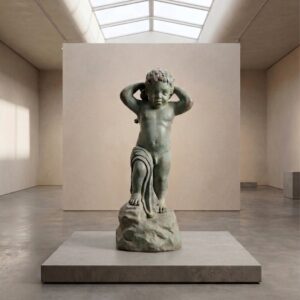 Wasserspeier Wasserspiel Putte mit Schildkröte Bronze 0,70 m