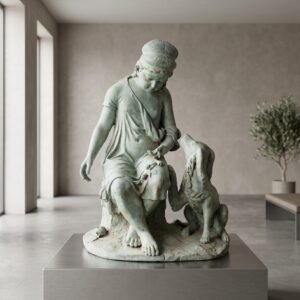 Skulptur Dekoration Mädchen mit Hund Bronze 0,75 m