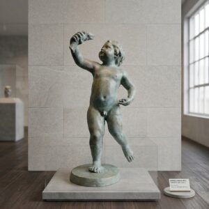 Wasserspeier Wasserspiel Putte mit Fisch Bronze 0,70 m