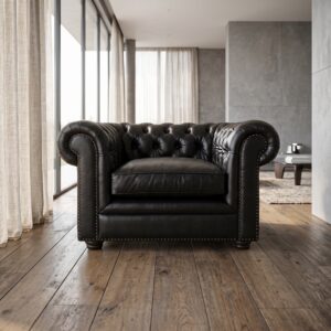 Chesterfield Sessel Leder Schwarz