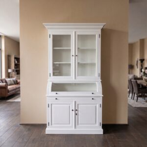Buffetschrank Vitrine 1,22 m Teakholz Weiß