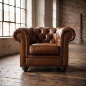 Chesterfield Sessel Leder Cognac