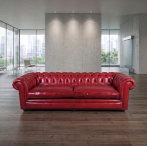 Chesterfield Sofa Couch Leder Rot 2.40 m