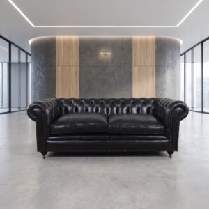Chesterfield Sofa Couch Leder Schwarz 2.00 m
