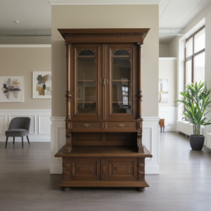 Vitrine mit Truhenbank Schrank Gründerzeit 1880 Eiche