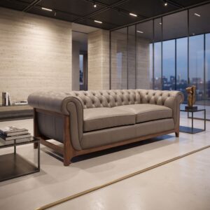 Chesterfield Sofa Couch Leder Taupe 2.20 m
