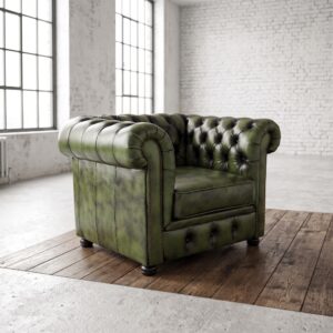 Chesterfield Sessel Leder Grün