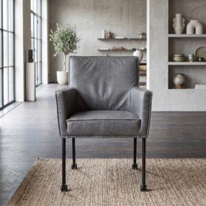 Retro Design Stuhl Esszimmerstuhl Grau Leder