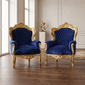 Barocksessel Königssessel Blau-Gold Setpreis