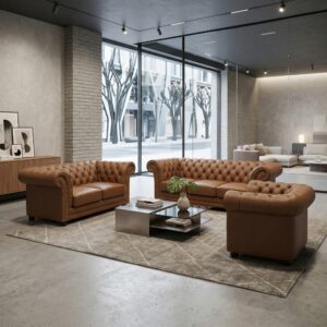 Chesterfield Couchgarnitur Cognac 3-2-1 Leder