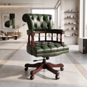 Chesterfield Bürostuhl Schreibtischstuhl Leder Grün
