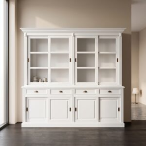 Buffetschrank Vitrine 2,33 m Massivholz Weiß