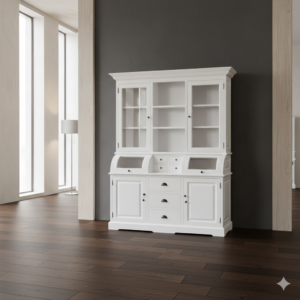 Buffetschrank Vitrine 1,67 m Teakholz Weiß