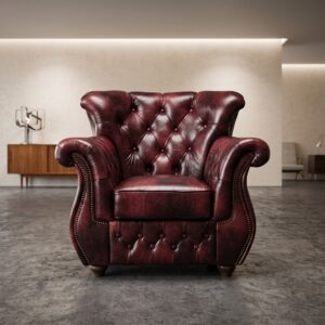 Chesterfield Sessel Leder Rot-Schwarz Set