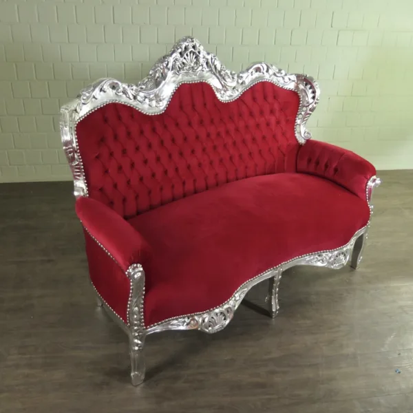 Bank Couch Sofa Barockstil Silber-Rot 1,55 m