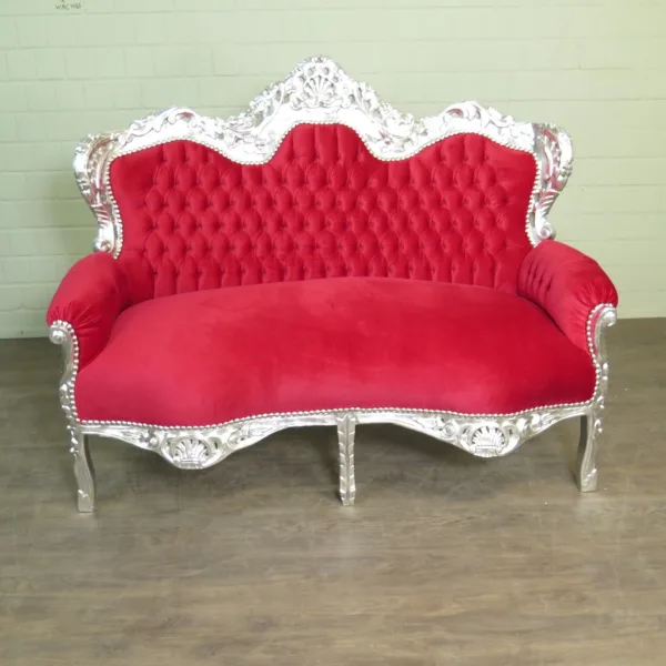 Bank Couch Sofa Barockstil Silber-Rot 1,55 m - immagine 2