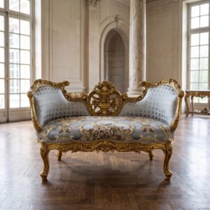 Couch Sofa Barockstil Gold-Silberblau 1,40 m