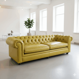 Chesterfield Sofa Couch Leder Gelb 2,46 m