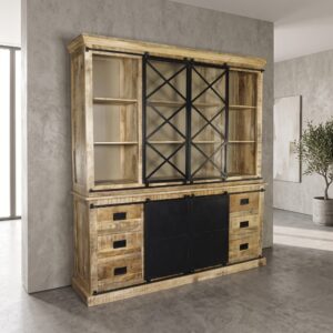 Bücherschrank Vitrine Mangoholz 2,00 m