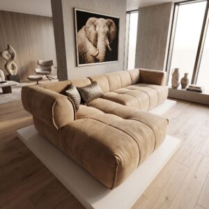 Sofa Couch Eckcouch Ecksofa Leder Camel 1,55 m x 3,00 m
