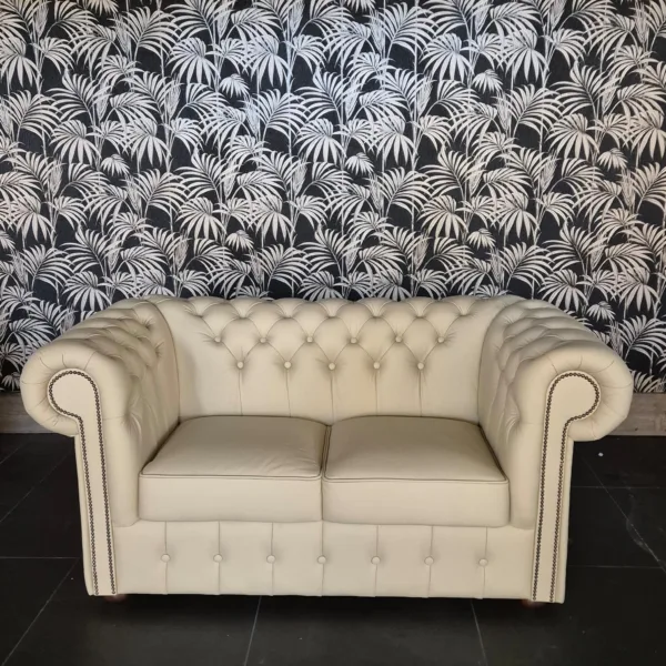 Chesterfield Couchgarnitur Cremeweiß 3-2-1 Leder - immagine 6
