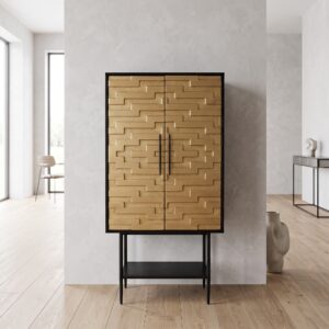 Schrank Kabinettschrank Massivholz Schwarz-Gold 0,70 m