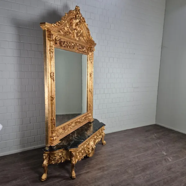 Konsolentisch mit Wandspiegel 1,78 m Barockstil Marmor Gold