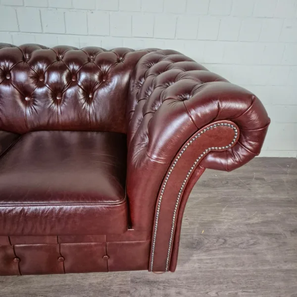 Chesterfield Couch Rindsleder Dunkelrot-Braun 2,20 m - immagine 4