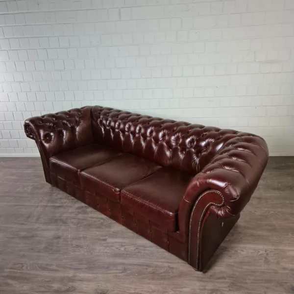 Chesterfield Couch Rindsleder Dunkelrot-Braun 2,20 m - immagine 2