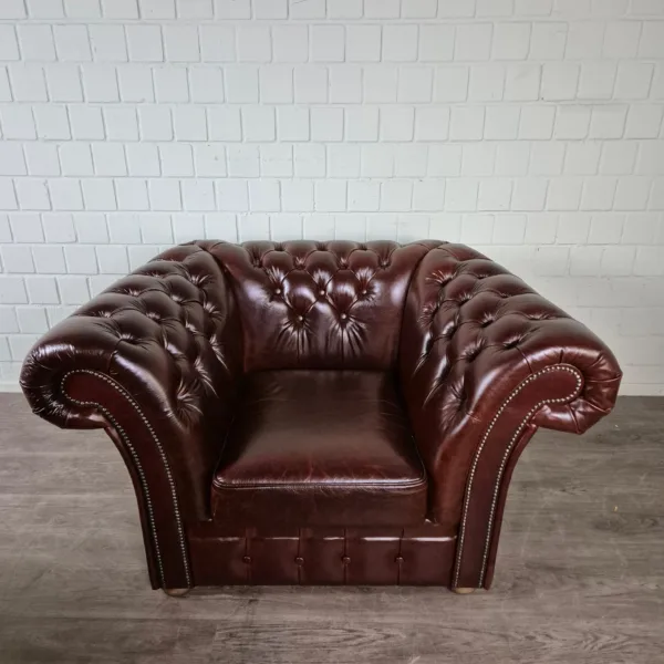 Chesterfield Sessel Leder Dunkelrot-Braun - immagine 2