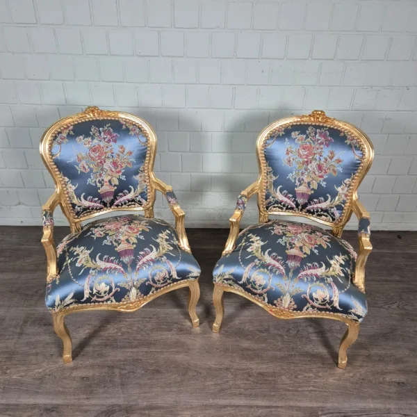 Barockstuhl Stuhl Barockstil Hellblau-Gold - immagine 8