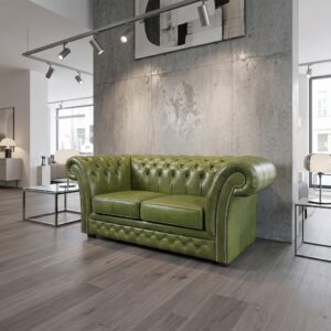 Chesterfield Couch Sofa Rindsleder Grün 1,80 m