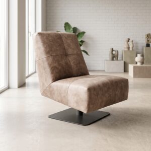 Retro Design Sessel Beige-Rot Leder