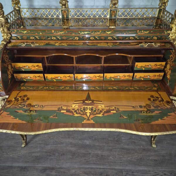 Schreibtisch Louis XV Stil Nussbaum Bronze 1,70 m - immagine 23