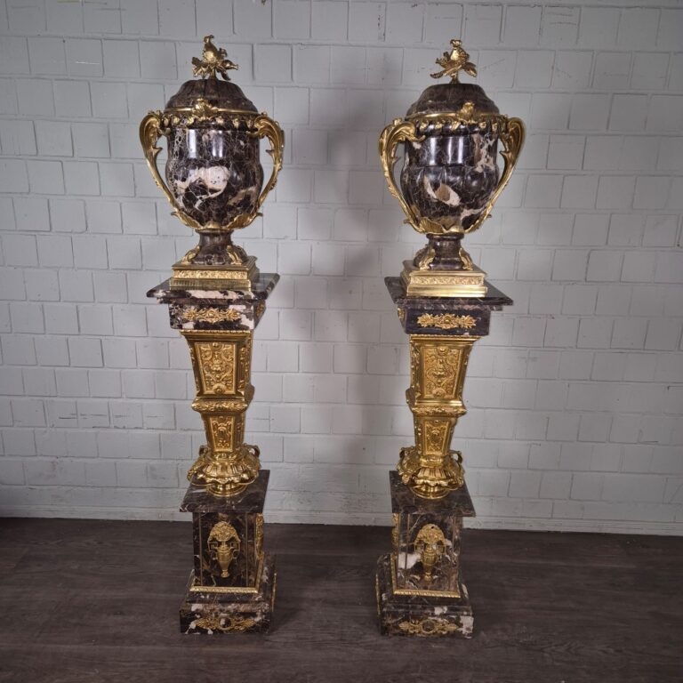 Säule mit Vase Bronze Marmor Schwarz 1,77 m - immagine 3