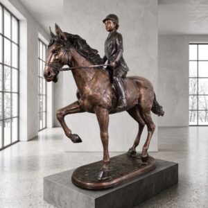 Skulptur Deko-Figur Pferd mit Reiterin Bronze 1,20 m