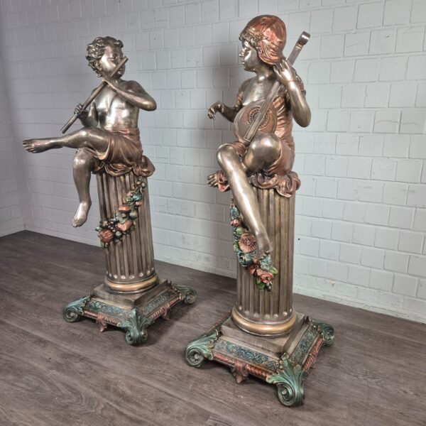 Skulptur Dekoration Kinder Flöte Mandoline Bronze 1,54 m Set - immagine 5