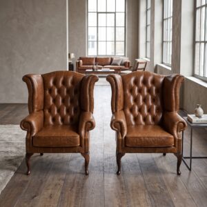 Chesterfield Sessel Set Leder Old-Cognac