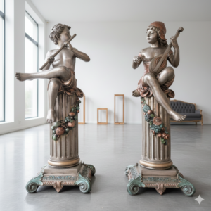 Skulptur Dekoration Kinder Flöte Mandoline Bronze 1,54 m Set