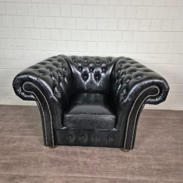 Chesterfield Sessel Leder Schwarz - immagine 2