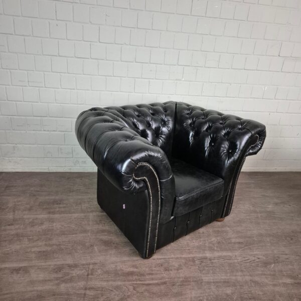 Chesterfield Sessel Leder Schwarz - immagine 3